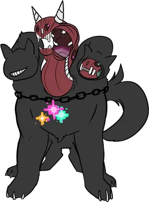 Cartoon Cerberus Three Heads Chain Collar.png PNG Image