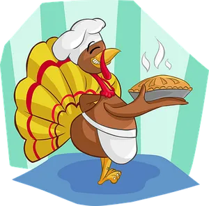 Cartoon Chef Turkeywith Pie PNG Image