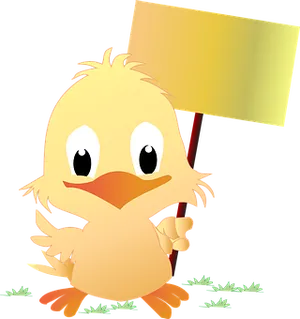 Cartoon Chick Holding Sign PNG Image