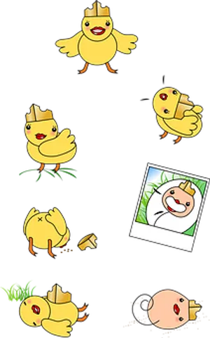 Cartoon Chicks Various Emotionsand Actions PNG Image