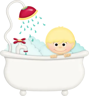 Cartoon Child Bathtime Fun PNG Image