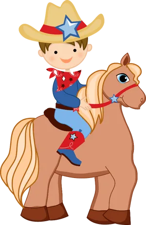 Cartoon Child Cowboyon Horse PNG Image