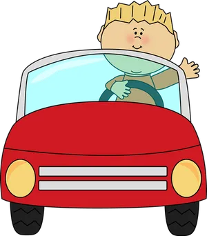 Cartoon Child Driving Car PNG Image