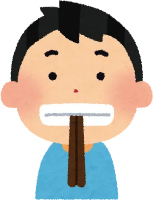 Cartoon Child Holding Chopsticks PNG Image