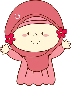 Cartoon Child In Hijab PNG Image