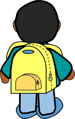 Cartoon Child With Yellow Backpack PNG Image