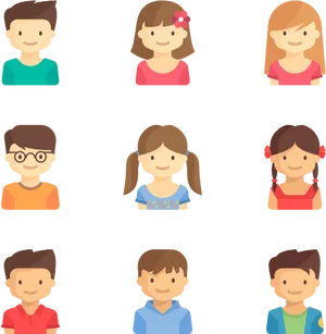 Cartoon Children Avatars Set PNG Image