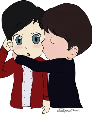 Cartoon Children Cheek Kiss PNG Image