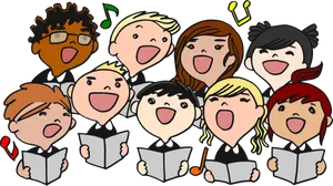 Cartoon Children Choir Singing PNG Image