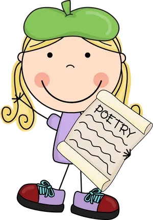 Cartoon Childwith Poetry Book PNG Image