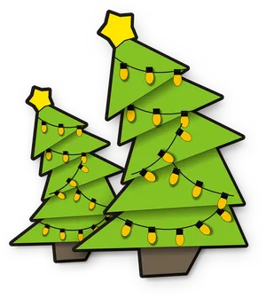 Cartoon Christmas Treeswith Lights PNG Image