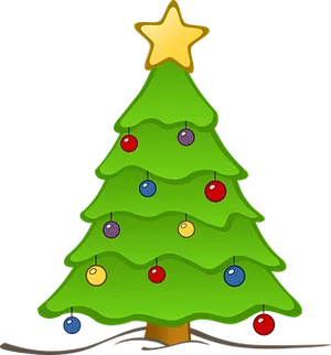 Cartoon Christmas Treewith Ornamentsand Star PNG