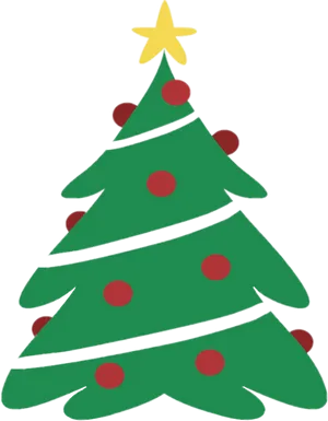 Cartoon Christmas Treewith Starand Ornaments PNG Image