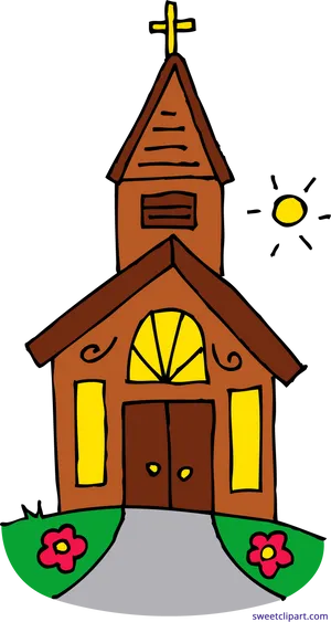 Cartoon Churchwith Sun Clipart PNG Image