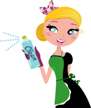 Cartoon Cleaning Lady Spray Bottle PNG