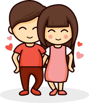 Cartoon Couple Embrace Love PNG Image