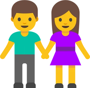 Cartoon Couple Holding Hands Emoji PNG Image