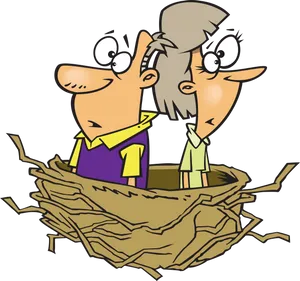 Cartoon Couple In Bird Nest PNG Image