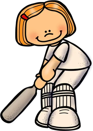 Cartoon Cricket Girl Batter PNG Image