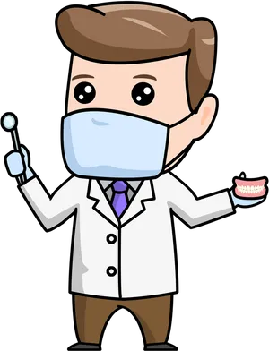 Cartoon Dentist Holding Toolsand Teeth Model.png PNG Image