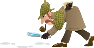 Cartoon Detective Examining Clues PNG Image