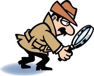 Cartoon Detective With Magnifying Glass PNG Image