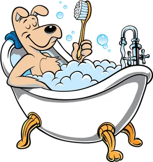 Cartoon Dog Brushing Teethin Bathtub PNG Image