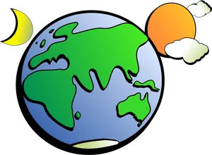 Cartoon_ Earth_ Sun_ Moon PNG