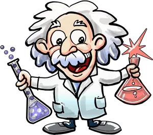 Cartoon Einsteinwith Flasks PNG Image