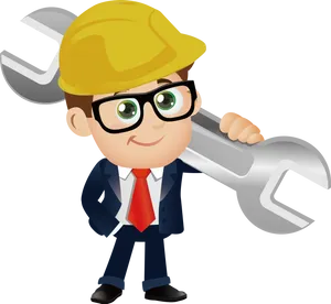 Cartoon Engineer Holding Wrench.png PNG Image