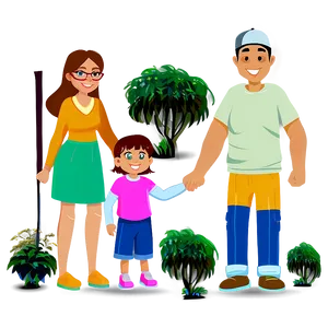 Cartoon Family In Nature Png Yuu PNG Image