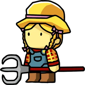 Cartoon Farmer Girlwith Pitchfork PNG Image