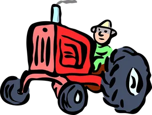 Cartoon Farmeron Red Tractor PNG Image