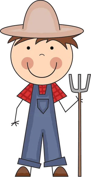 Cartoon Farmerwith Pitchfork PNG Image