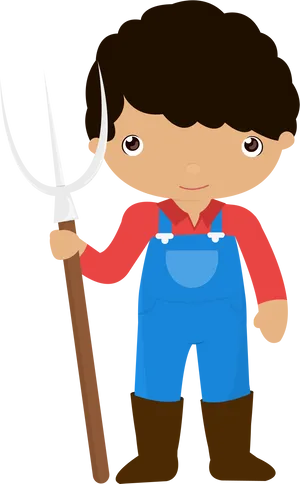 Cartoon Farmerwith Pitchfork PNG Image