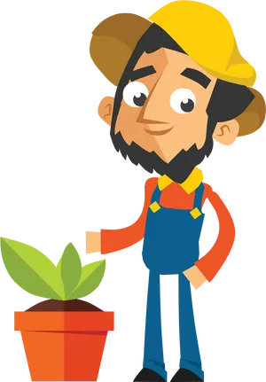 Cartoon Farmerwith Plant PNG Image