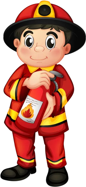 Cartoon Firefighter Holding Extinguisher PNG Image