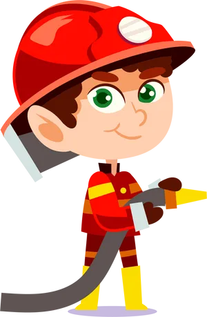 Cartoon Firefighter With Hose.png PNG Image