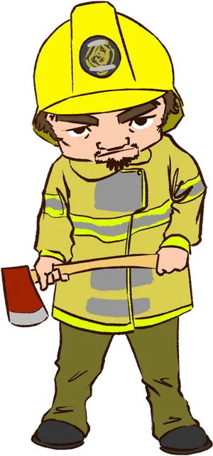 Cartoon Firefighterwith Axe PNG Image