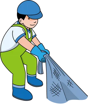 Cartoon Fisherman Pulling Net PNG Image