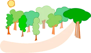 Cartoon Forest Path Sunrise PNG Image