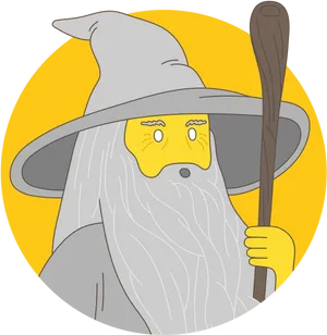 Cartoon Gandalfwith Staff PNG Image