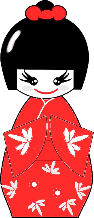 Cartoon Geishain Red Kimono PNG Image