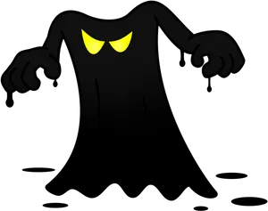 Cartoon Ghost Glowing Eyes Black Background PNG Image