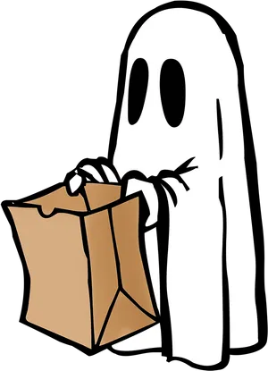 Cartoon Ghost Holding Paper Bag PNG Image