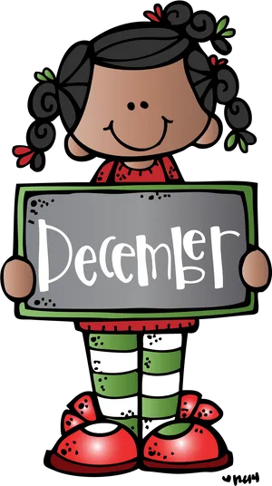 Cartoon Girl Holding December Sign PNG Image