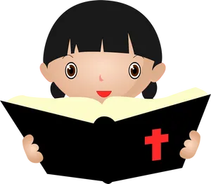 Cartoon Girl Reading Bible PNG Image