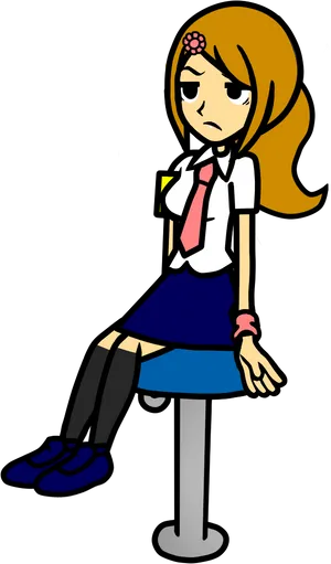 Cartoon Girl Sitting Sadly PNG Image