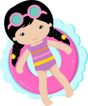 Cartoon Girl Swimming Ring Illustration PNG Image