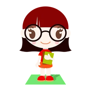 Cartoon Girlwith Book PNG Image